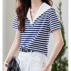 마린넥 스트라이프 반팔 티셔츠 576332_P392769838