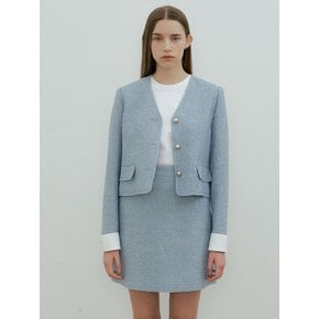 CUFFS TWEED JACKET- Sky blue