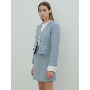 CUFFS TWEED JACKET- Sky blue