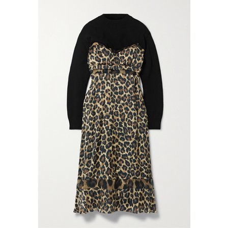 사카이 Wool And Leopard-print Crepe Maxi Dress 베이지