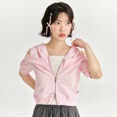 OFFSHOULDER HOOD ZIP UP - PINK