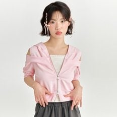 OFFSHOULDER HOOD ZIP UP - PINK