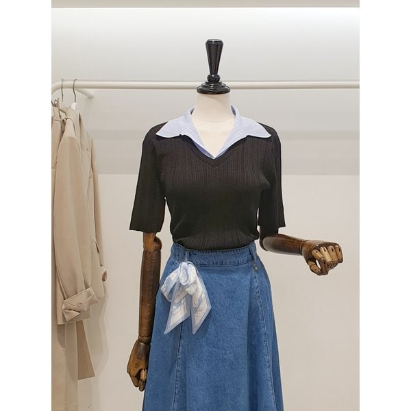 [파주점] 쥬크 주크 카라배색 슬림골지 니트 풀오버​ V262KSK931