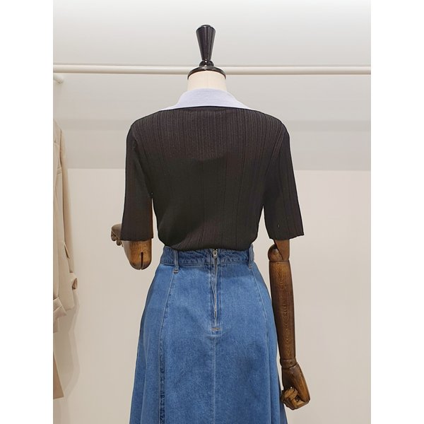 [파주점] 쥬크 주크 카라배색 슬림골지 니트 풀오버​ V262KSK931