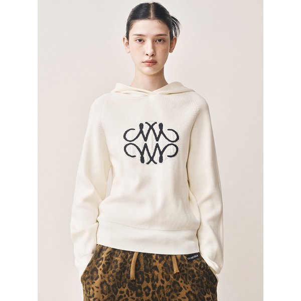 SOFT SYMBOL TEXTURE HOODED KNIT_IVORY