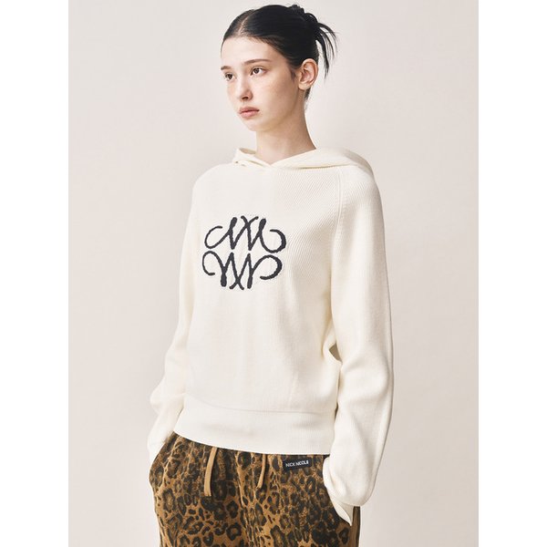 SOFT SYMBOL TEXTURE HOODED KNIT_IVORY