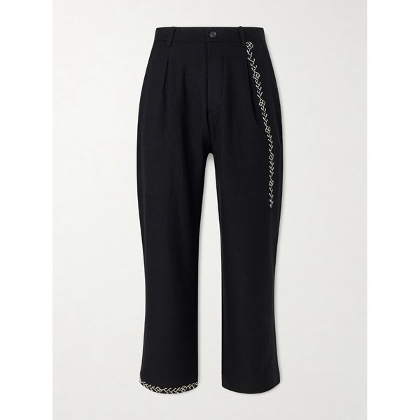 카틱 리서치 스트레이트 레그 플리츠 자수 울 팬츠 46376663162975393