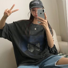 (남여공용) 피그먼트 라운드 박시 반팔 티셔츠