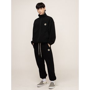 [UNISEX]지퍼 레직 화이트 플라워 조거팬츠_블랙