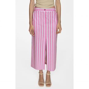 5097532 MANGO Capri Mixed Stripe Ramie  Cotton Skirt