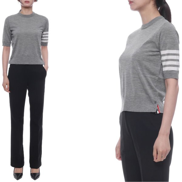 [부산점] 26SS 여성 사선 스트라이프 울 반팔니트 (FKA471B Y1014 055 26S)