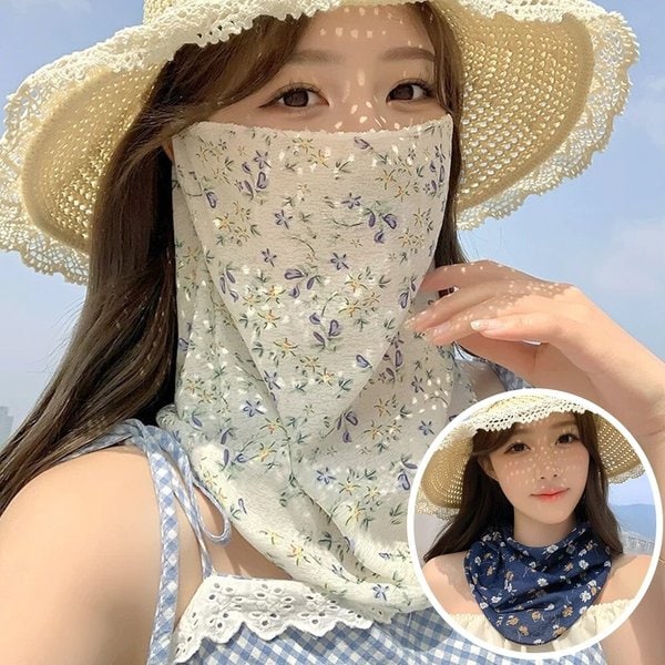 1+1 2종SET 여름 플라워 쿨스카프 자외선차단 페이스커버 넥커버 여성 러닝 골프 마스크