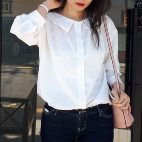 텐셀 플랫 빅카라 블라우스 셔츠 7부 소매 흰색 남방 정장 이너 쉬폰 시폰 66 77 88 봄 여름