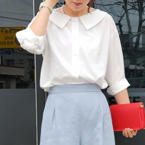 텐셀 플랫 빅카라 블라우스 셔츠 7부 소매 흰색 남방 정장 이너 쉬폰 시폰 66 77 88 봄 여름