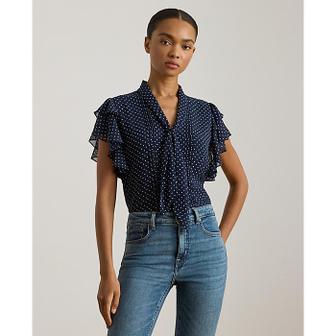 로렌 랄프 로렌 폴카 도트 조젯 타이 넥 블라우스(WMLRSHTSN820136410)