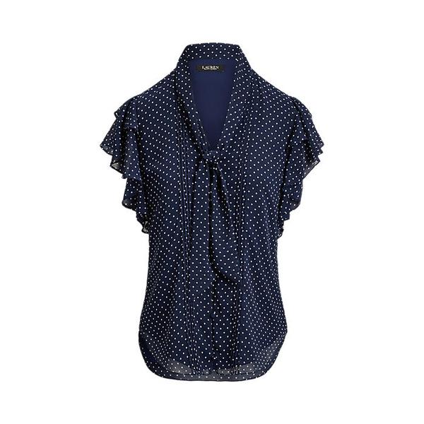 폴카 도트 조젯 타이 넥 블라우스(WMLRSHTSN820136410)