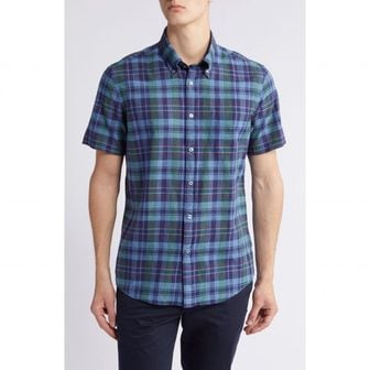 이스퀘어 5054848 Brooks Brothers Regular Fit Plaid Short Sleeve Cotton Madras Button-Down Shirt