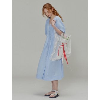 오프닝선샤인 Linen Pleated Dress_Blue
