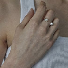 COLD WHITE 6mm DOUBLE PEARL OPEN RING
