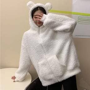 후리스 플리스 뽀글이 점퍼 자켓 집업 여성 캐주얼 곰돌이 후드