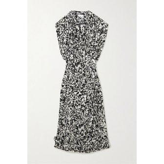 드리스반노튼 러플 프린트 크레이프 드 신 미디 랩 원피스 46376663162959018