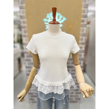 레코브 밑단 레이스 반팔티셔츠(LG31E6ST508X)