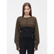 SIGNATURE BUTTON CLOSING BOLERO KNIT TOP - BROWN