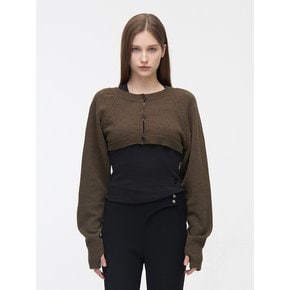 SIGNATURE BUTTON CLOSING BOLERO KNIT TOP - BROWN