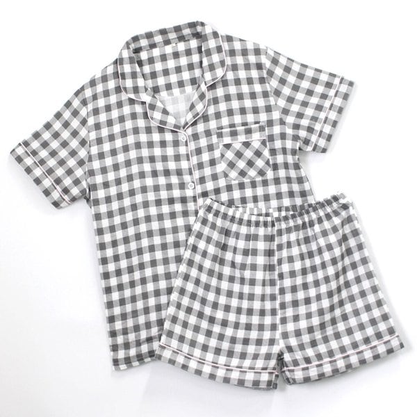 여름 홈웨어 남녀 체크 반팔 파자마세트 상하세트 커플룩 선물 카라넥 포켓