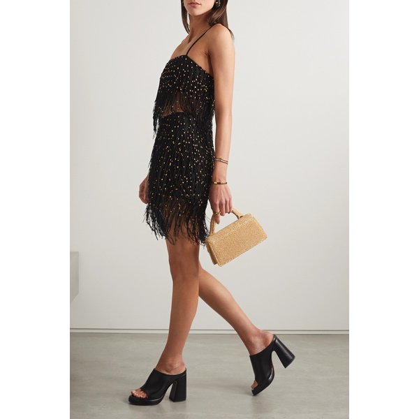 안나 콴 페르난다 비즈 장식 프린지 메시 미니 스커트 블랙 1647597301360251