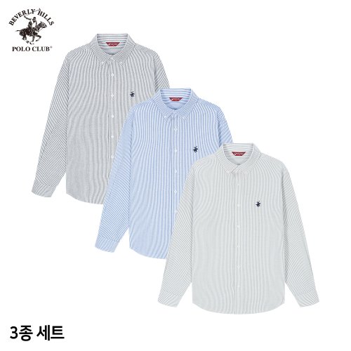 [비버리힐즈폴로클럽] [3PACK] 사계절 스트라이프 옥스포드 긴팔 셔츠