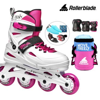 롤러블레이드 아동 인라인 스케이트 롤러블레이드 퓨리 콤보 화이트핑크+정품보호대+가방 신발항균건조기