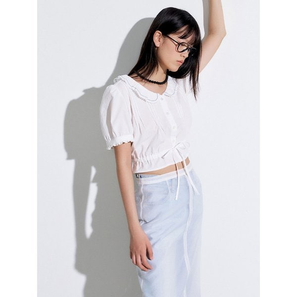 [리퍼브] 25 Spring_ Ivory Lace Cropped Blouse