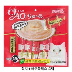 애견용품 이나바 챠오 츄루 참치-해산물믹스 4팩 80p