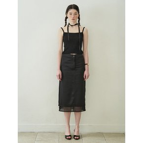 See-through Layered Satin Skirt (Black)