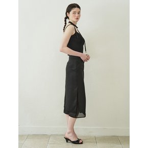 See-through Layered Satin Skirt (Black)