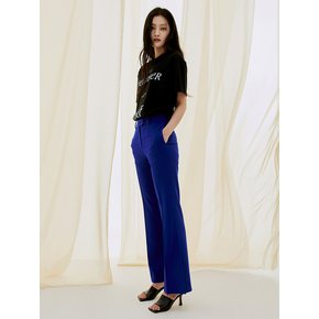 Flared Elastic Slit Pants - Blue