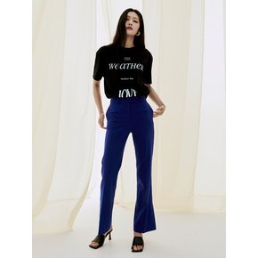 Flared Elastic Slit Pants - Blue