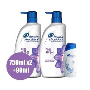 뷰티죤 헤드앤숄더 퍼퓸 프레쉬 샴푸 750ml x 2p + 딥클린 샴푸 90ml,