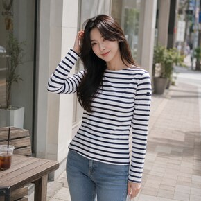 긴팔티셔츠 밍콰이어 모드 E 스트라이프 여성 롱슬리브  2066-50