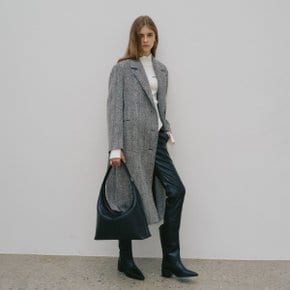 [LE CLASSIQUE] BIRKIN Semi Double Oversized Tailored Collar Wool Herringbone Coat_Black