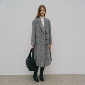 [LE CLASSIQUE] BIRKIN Semi Double Oversized Tailored Collar Wool Herringbone Coat_Black