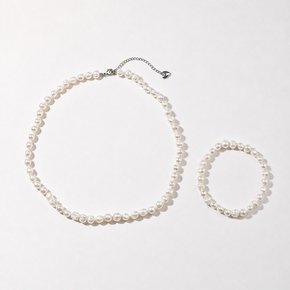 천연 담수 진주 팔찌 목걸이 세트 7mm 연장체인 5cm 포함