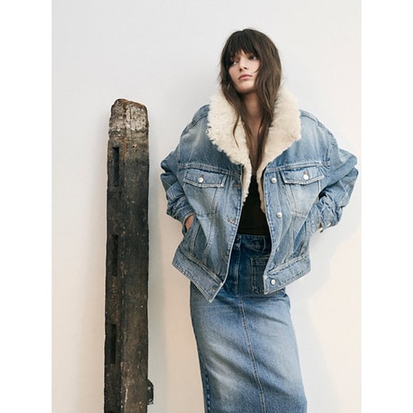SOPHIA 퍼 카라 데님 자켓 IOJCW25103BUX