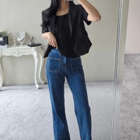 핏예술  에이티 진청 세미 부츠컷 포켓 데님 일자 청바지_P432240216