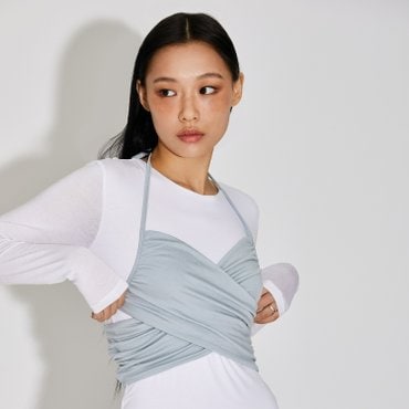 탑걸 SOFT TENCEL OVER WRAP HALTER CROP TOP_T216TP124