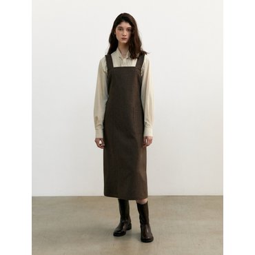 UNNOUT WOOL SUSPENDER DRESS BROWN