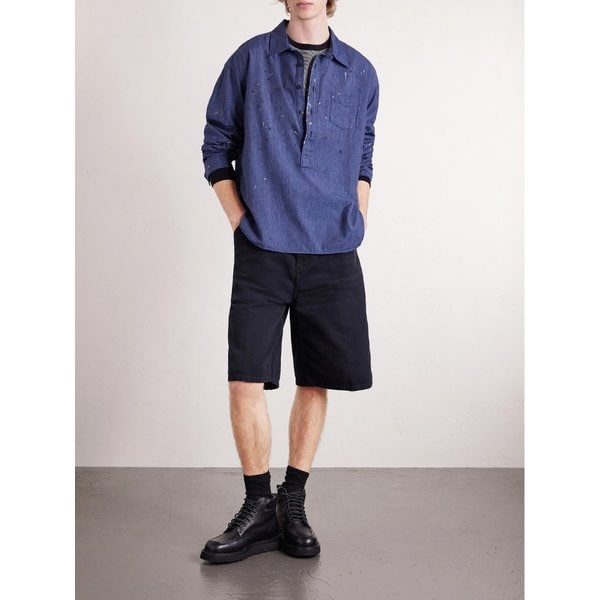 페인트 스플래터 코튼 실크 블렌드 샴브레이 셔츠 46376663162933414