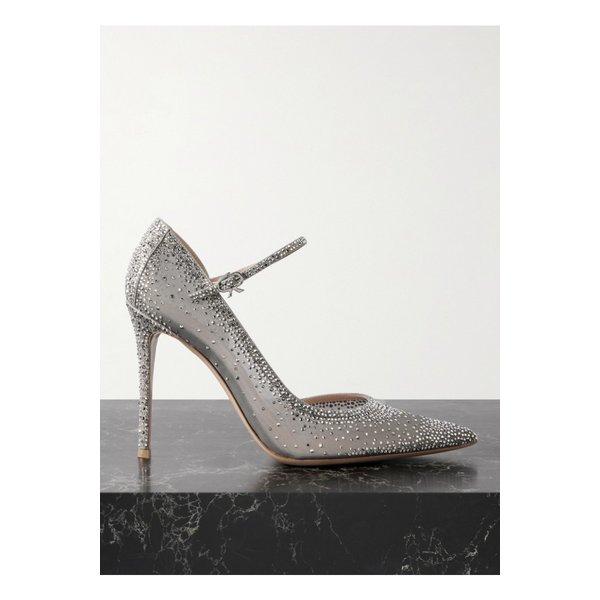 라니아 스웨이드 트리밍 크리스털 장식 오간자 펌프스 95mm 46376663162901478