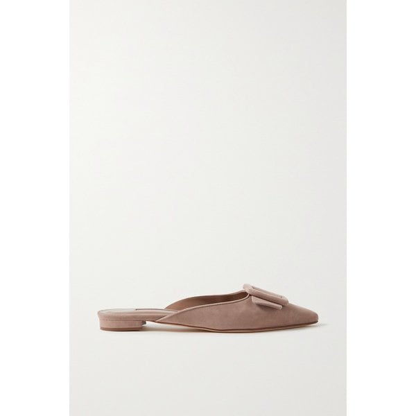 Maysale Buckled Suede Point-toe Flats 토프